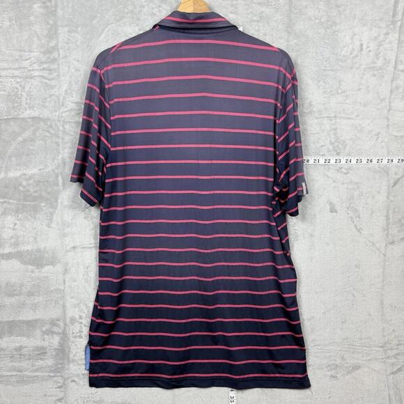 RLX Ralph Lauren Golf Polo Shirt Size M Navy Pink Stripe Wicking Stretch ‘Read’ - Picture 3 of 8